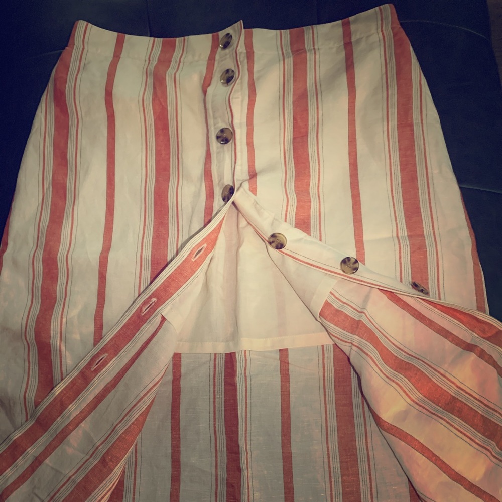 Lined Cream Colored Skirt with Orange Stripes